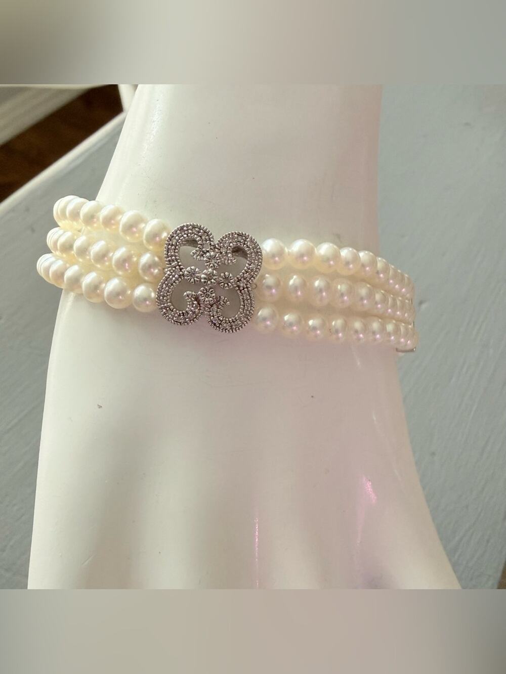 925 Sterling Silver Multi Strand Pearl Bracelet